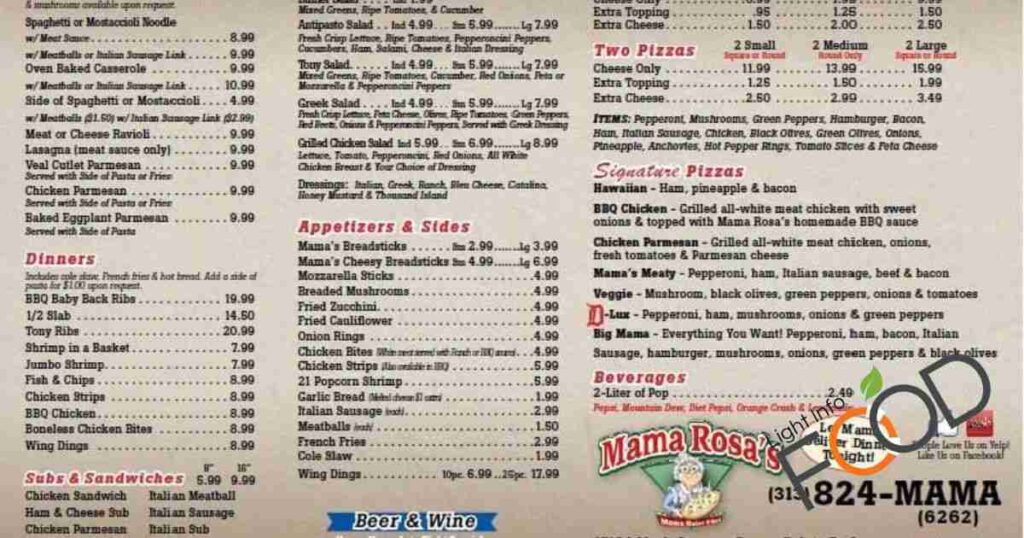 Mama Rosa's Pizza - Headland Menu